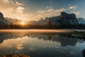 Großer See mit Bergen im Hintergrund im Yosemite Nationalpark