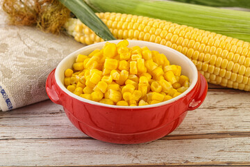 Canned yellow corn in the bowl
