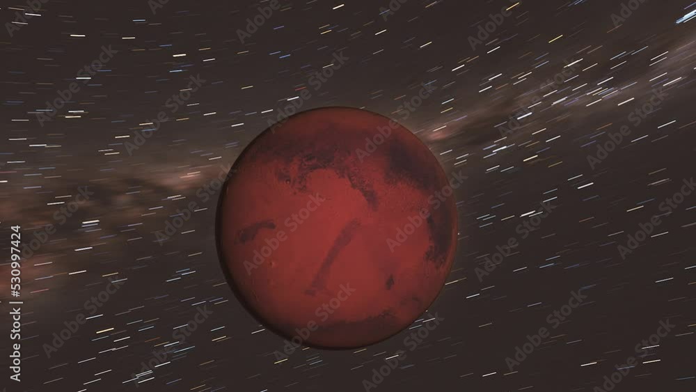 Wall mural planet mars timelapse night to day with milky way galaxy rotating in background - 3d cgi animation 4