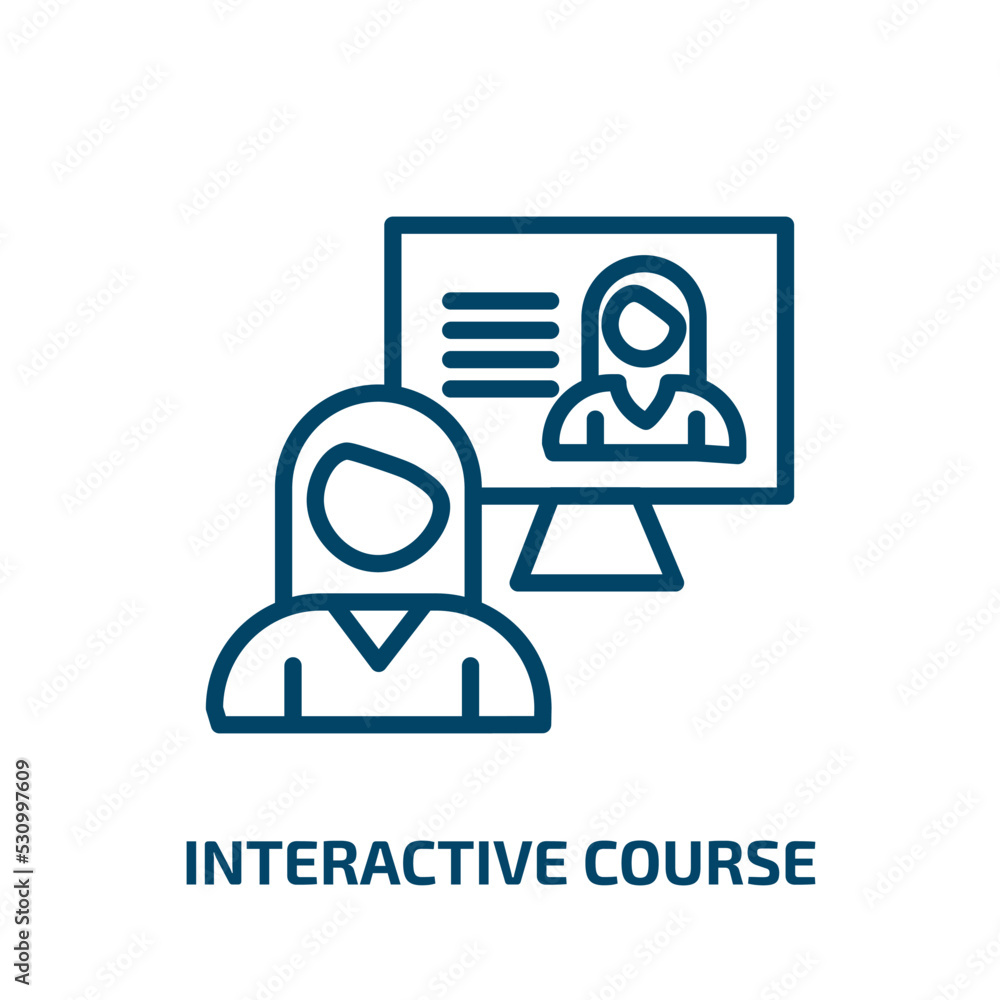 Poster interactive course icon from e learning and education collection. thin linear interactive course, ed