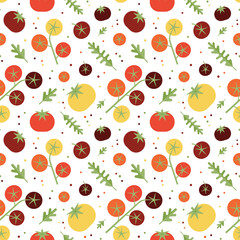 Tomatoes and Arugula Eco Vegetables Seamless Pattern