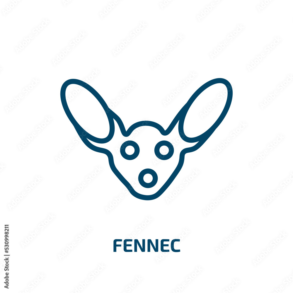 Poster fennec icon from desert collection. thin linear fennec, cartoon, fur outline icon isolated on white 