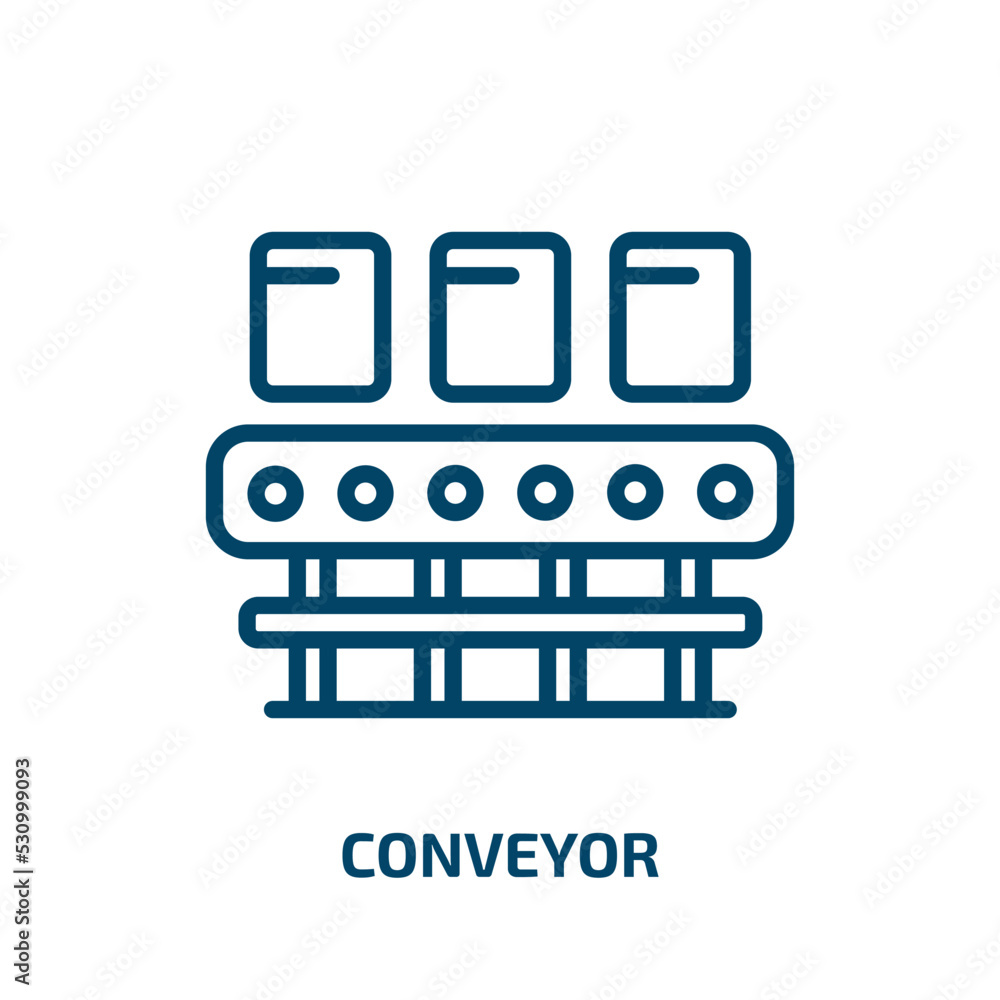 Poster conveyor icon from delivery and logistic collection. thin linear conveyor, industry, factory outline