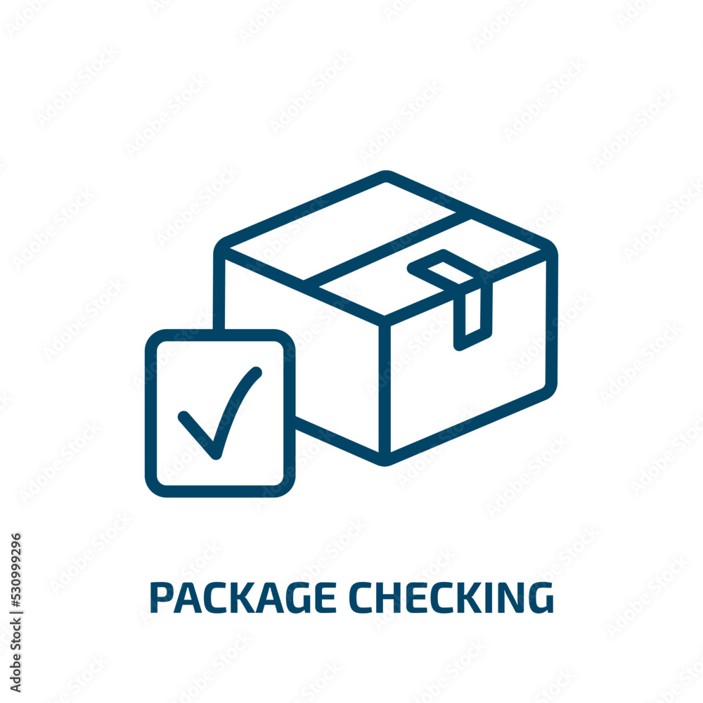Poster package checking icon from delivery and logistic collection. thin linear package checking, package, 