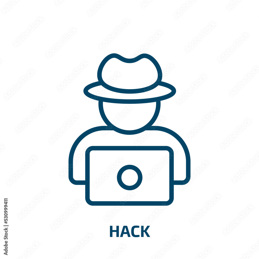 Poster hack icon from cyber collection. thin linear hack, hacking, internet outline icon isolated on white 