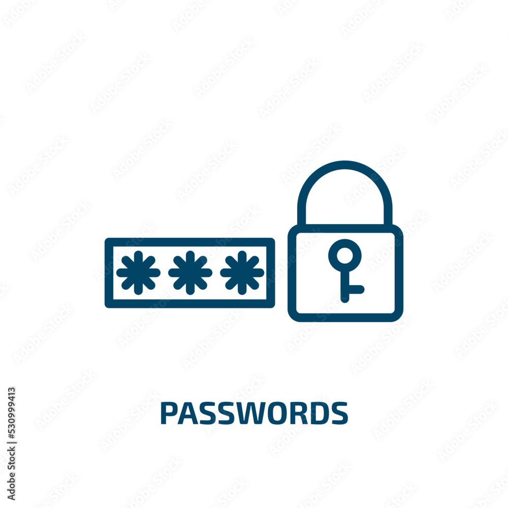 Poster passwords icon from cyber collection. thin linear passwords, password, lock outline icon isolated on