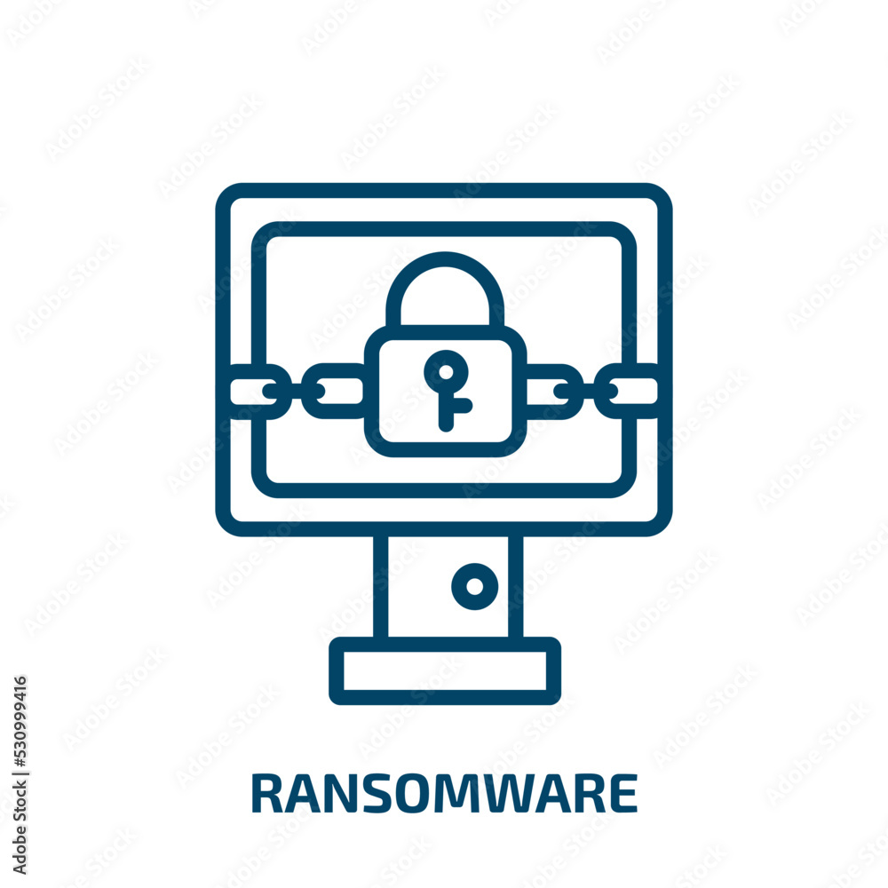 Poster ransomware icon from cyber collection. thin linear ransomware, security, data outline icon isolated 