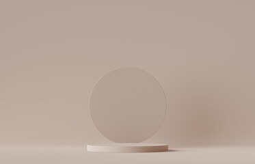 3D beige podium or stage and flower. mock-up stand product scene background. 3d podium stage illustration
