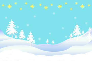 木と星、雪景色の背景