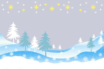 木と星、雪景色の背景