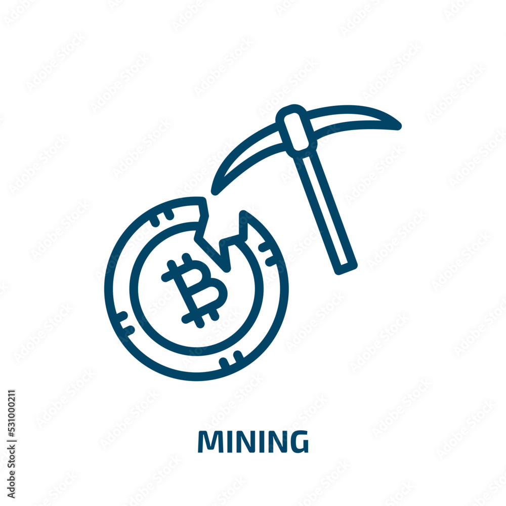 Poster mining icon from cryptocurrency collection. thin linear mining, industry, mine outline icon isolated