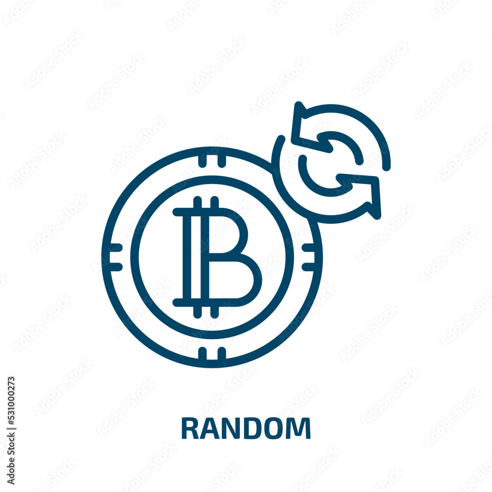 Poster random icon from cryptocurrency collection. thin linear random, mix, play outline icon isolated on w