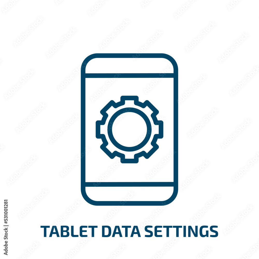Poster tablet data settings icon from computer collection. thin linear tablet data settings, data, network 