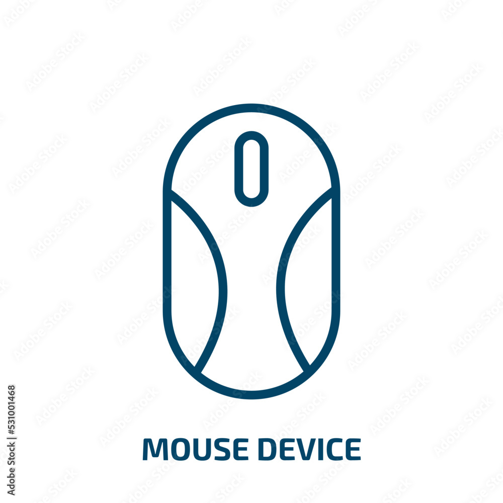 Poster mouse device icon from computer collection. Thin linear mouse device, mouse, tablet outline icon isolated on white background. Line vector mouse device sign, symbol for web and mobile