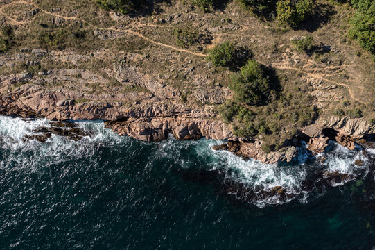 Aerial view to the beautiful rocky beach on the Bulgarian Black Sea coast
