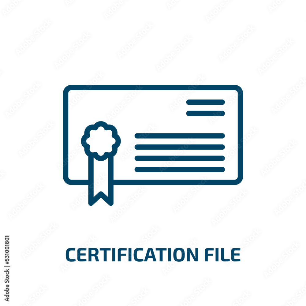 Poster certification file icon from commerce collection. thin linear certification file, file, certificate 