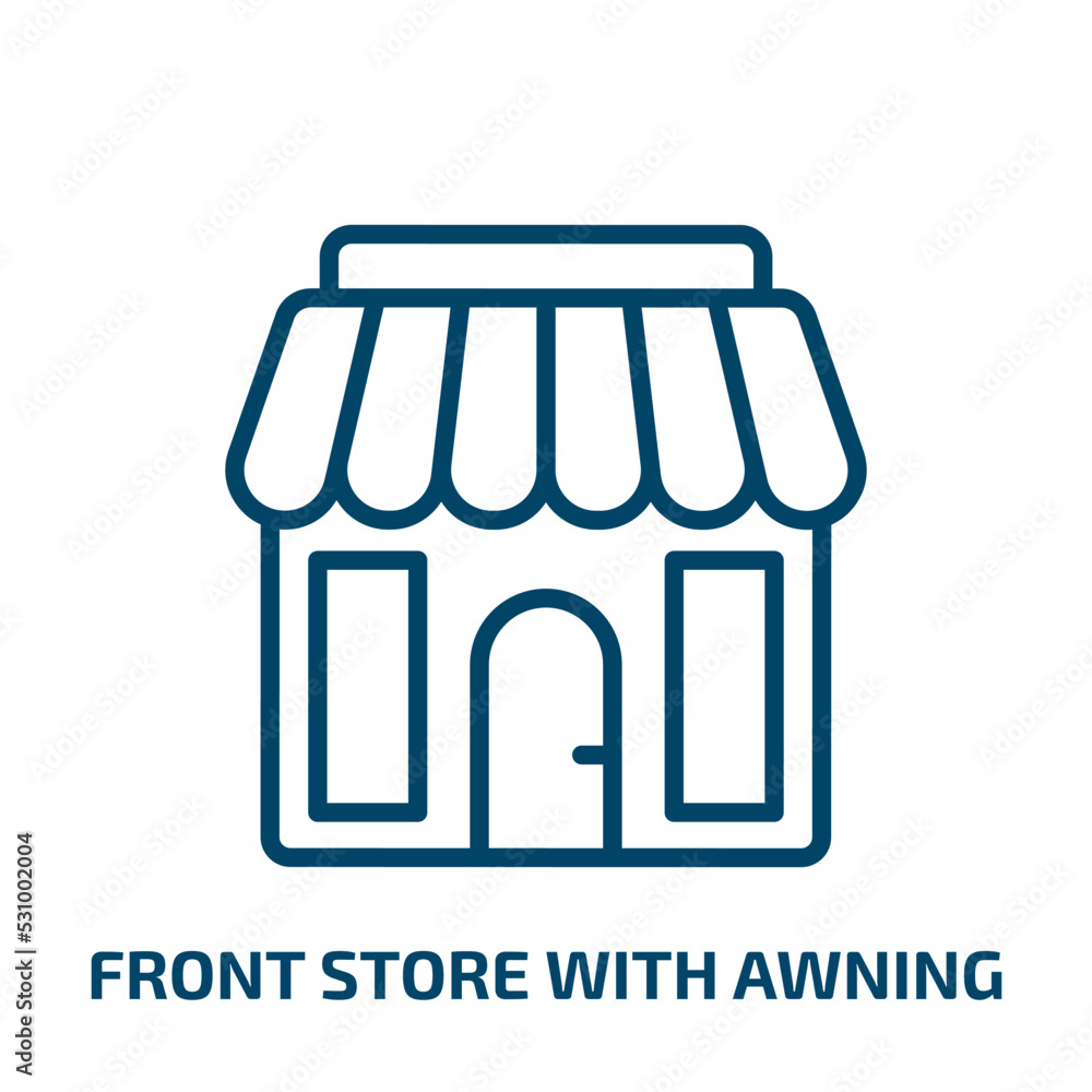 Poster front store with awning icon from commerce collection. thin linear front store with awning, commerci