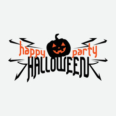 Happy halloween party title logo template. with evil pumpkin object