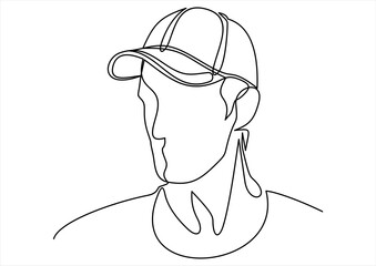 continuous line drawing of men wearing fashionable modern hats illustration
