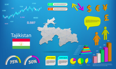tajikistan map info graphics - charts, symbols, elements and icons collection. Detailed tajikistan map with High quality business infographic elements.