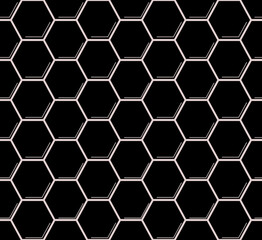 Honeycomb seamless pattern. Hexagonal grid texture. Geometric loopable background. Grid seamless pattern. Hexagonal cell texture. Vector illustration