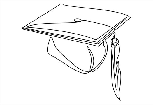 one line drawing of isolated object - graduation cap