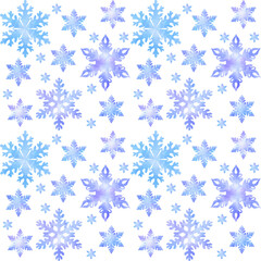 Watercolor seamless pattern snowflakes blue background
