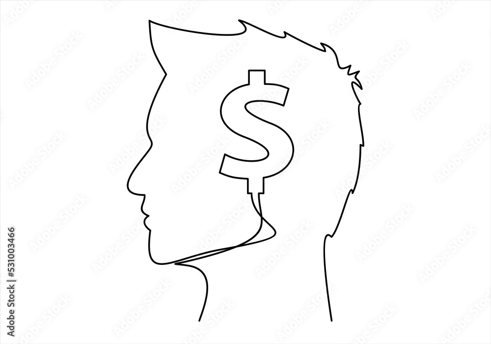 Poster head with dollar symbol -continuous line drawing