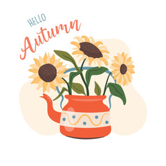 Hello Autumn greeting card concept. Vector illustration