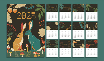 2023 year monthly calendar with abstract background. vector illustration