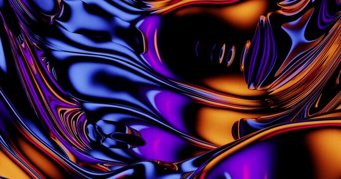 Abstract colorful background - metallic undulating liquid reflecting vibrant surface - looped 4k video