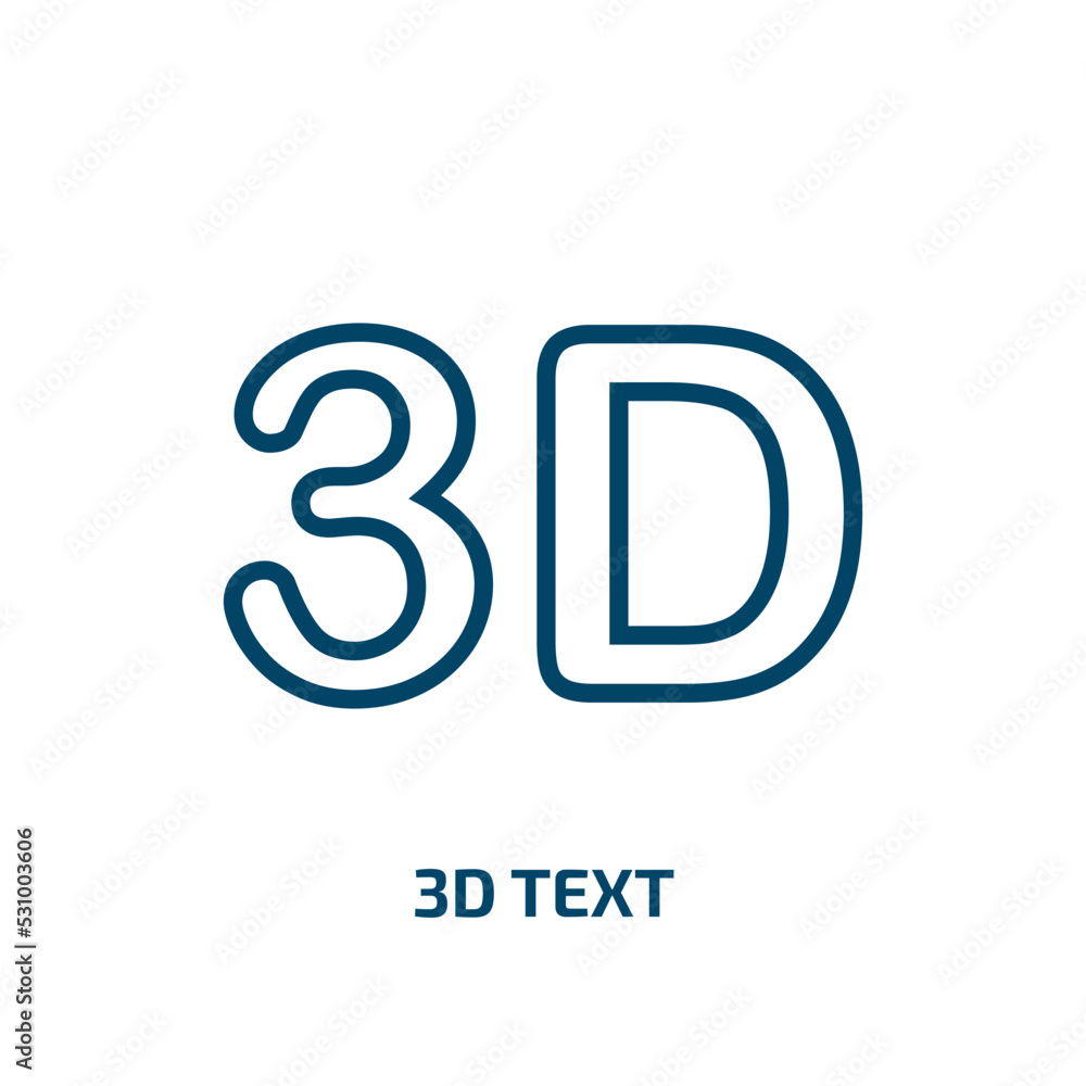 Poster 3d text icon from cinema collection. thin linear 3d text, text, template outline icon isolated on wh