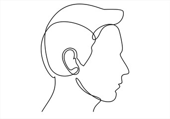 Continuous one line drawing of man portrait. Hairstyle. Fashionable men's style.