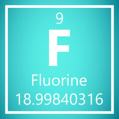 Fluorine F Periodic Table of Elements, Atomic Mass Vector Illustration Molecule.
