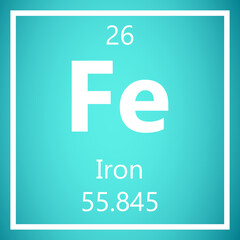 Iron Fe Periodic Table of Elements, Atomic Mass Vector Illustration Molecule.
