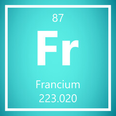 Francium Fr Periodic Table of Elements, Atomic Mass Vector Illustration Molecule.
