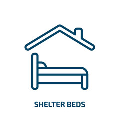 shelter beds icon from charity collection. Thin linear shelter beds, bed, shelter outline icon isolated on white background. Line vector shelter beds sign, symbol for web and mobile
