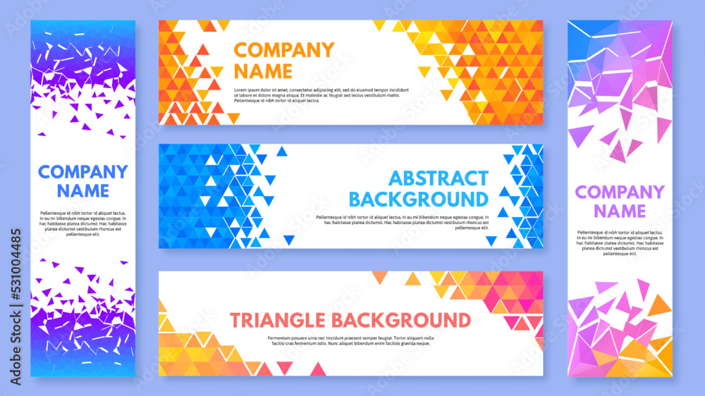 Poster color triangles banner. abstract triangulation elements background, geometric corners with triangle 