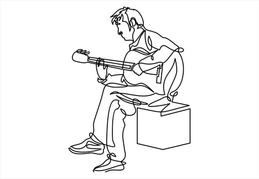 recommend clip art: continuous line drawing of a man playing guitar musician vector illustration.