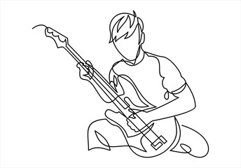 continuous line drawing of a man playing guitar musician vector illustration.