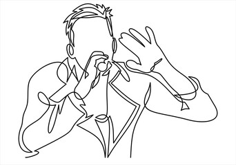 Male Singer singing passionately on stage in to microphone - continuous line drawing