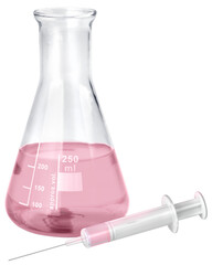 Laboratory glass beaker and vaccination syringe