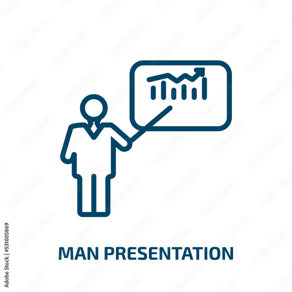 Poster man presentation icon from business collection. thin linear man presentation, presentation, office o