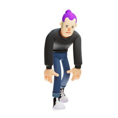 3D  illustration. Cool Man Feeling Tired 3D character cartoon. with a slight bow. with a limp facial expression. 3D Cartoon Character