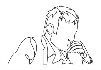 successful man thought props his chin- continuous line drawing