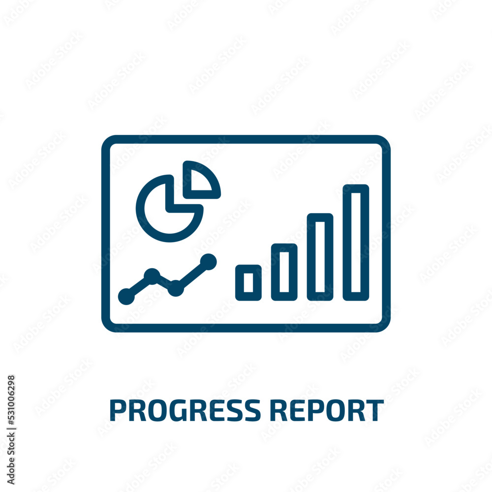 Poster progress report icon from business collection. thin linear progress report, report, progress outline
