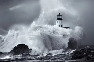  Storm with big waves over the lighthouse at theocean © IBEX.Media