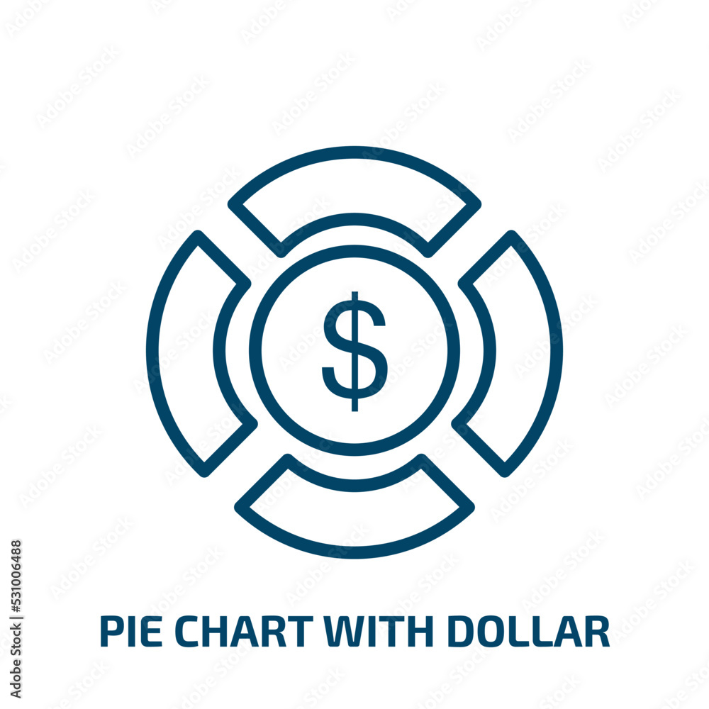 Poster pie chart with dollar icon from business collection. thin linear pie chart with dollar, dollar, char