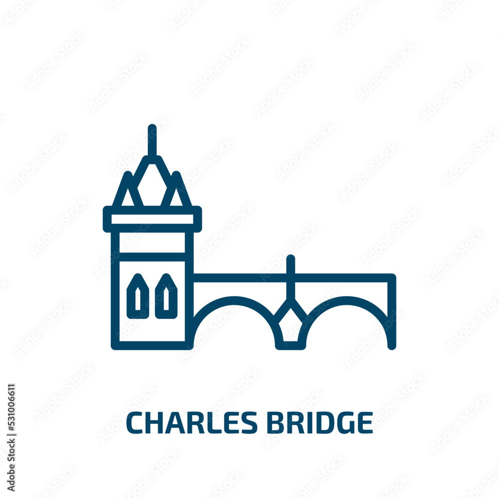 Poster charles bridge icon from buildings collection. thin linear charles bridge, prague, building outline 