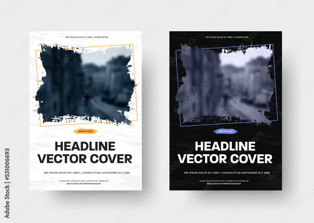 Poster vector cover template with square grunge elements for photo.